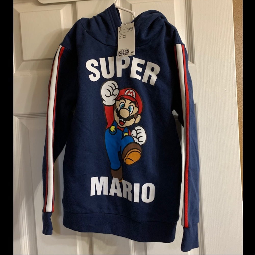 Super Mario Hoodie NWT Navy Blue with Red/Wht Trim